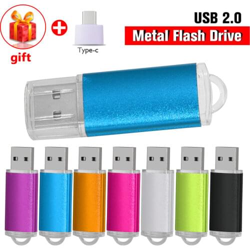 High Speed USB 2.0 Metal Flash Drive 16GB 32GB 64GB 128GB Pendrive Waterproof usb drive Pen memory Sticks with Type-c adapter