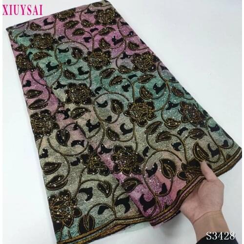 XIUYSAI African Velvet Lace Fabric 2021 High Quality Black Lace Fabrics with Sequins Nigerian Lace Fabrics For Dress S403