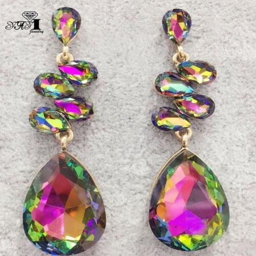 YaYi Jewelry Fashion Colorfull Glass Crystal Rhinestone Dangle Women Ancient Gold Color Wear Ear Band Long Tassel Earrings