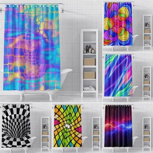 Colorful Geometric Pattern Bathroom Shower Curtain 3D Printed Abstract Bathroom Curtain Waterproof Polyester Bath Curtains Hooks