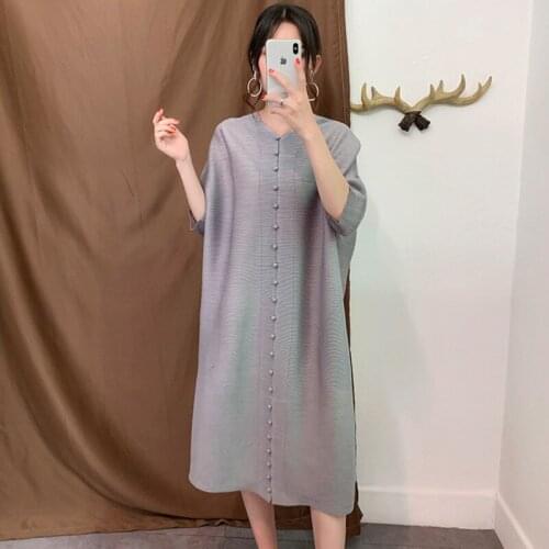2020 New Spring V-neck Full Sleeves Pleated Loose Pullover Vintage Female Dress Vestido WJ12201 Japan Styles U628