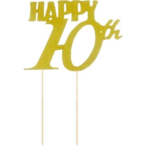 Golden Glitter Happy Birthday Cake Topper 10th 20th 30th 40th 50th 60th 70th 80th