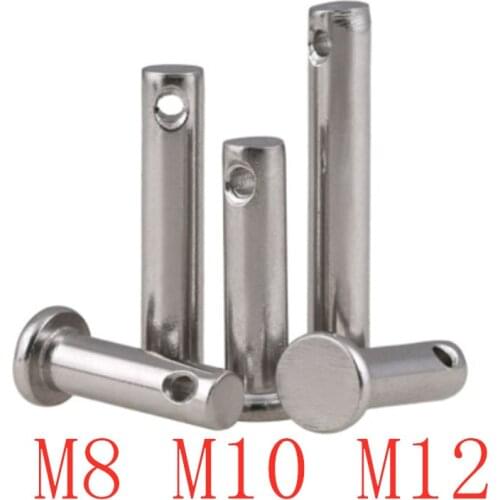 1-2pcs M8 M10 M12 Clevis Pins with Head 304 Stainless Steel Shaft Flat Head with Hole Positioning Pins Cylindrical Pin Bolt Pin