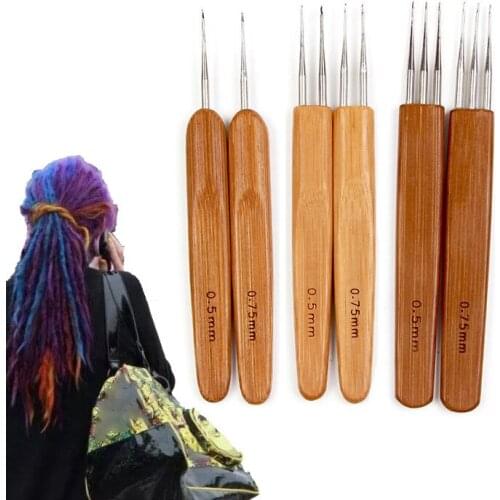 1 Pc Bamboo Handle Crochet Needle for Hair Dreadlock 1 Hook 2/3 Hooks Needle for Hair Extension Profeesional Dreadlock Crochet