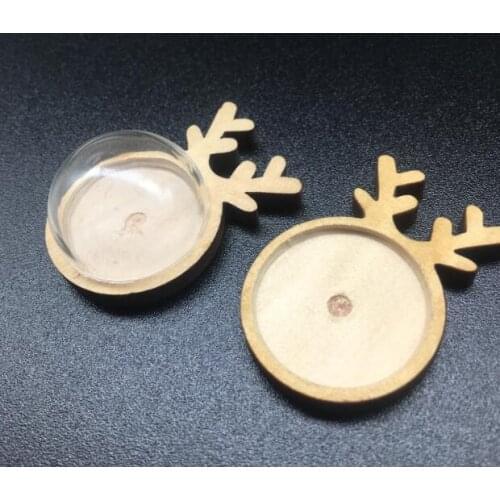 10pcs cute antler shape frame wooden glass Round necklace Bottom bracket base care Frame Pendant Bezel Cabochon Setting UV Resin