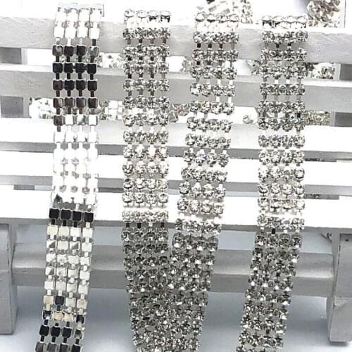 10Yards Crystal Rhinestone Close Chain Trim Silver Clear Chain Clothing Home Decoration
