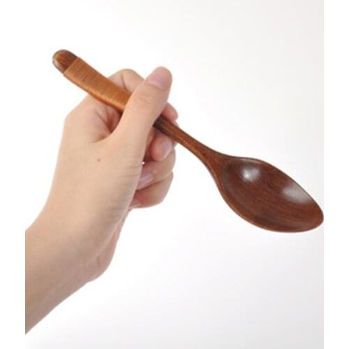 2pcs Wooden Coffee Soup Spoon Kitchen Utensil Tableware With Handle Knitting