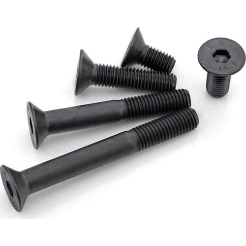 2Pcs Black Hex socket Flat Head Long Bolts KM DIN79910.9 Level Countersunk Head Hexagon Socket Machine Screw M8 m10 m12 m16 M20
