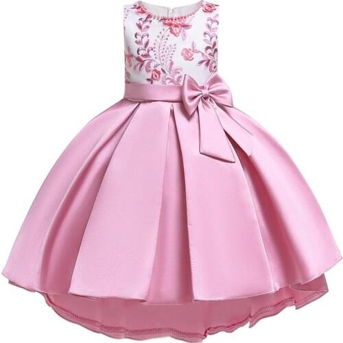 2020 Summer Pageant Satin Girls Dresses For Party And Wedding Dress Girl Gown Kids Childrens Clothing Flower Bow Princess Dress