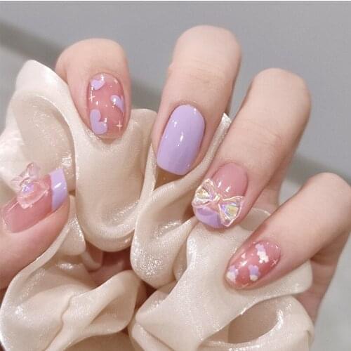 24pcs Purple Clouds Printed Nail Patch Glue Type Removable Short Paragraph Fashion Manicure Save Time False Nail Patch DL