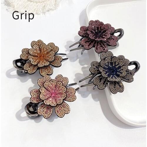 3D Diamond Flower Salon Fixed Hairdressing Hair Clips Clamps For Women Vintage Rhinestone Makeup Plastic Hair Pins Styling Tools