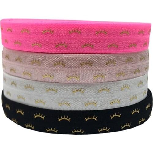 5Yards 5/8 Gold Eyelash printed Ivory Fold Over Elastic FOE Headband elastic, satin elastic, wholesale elastic
