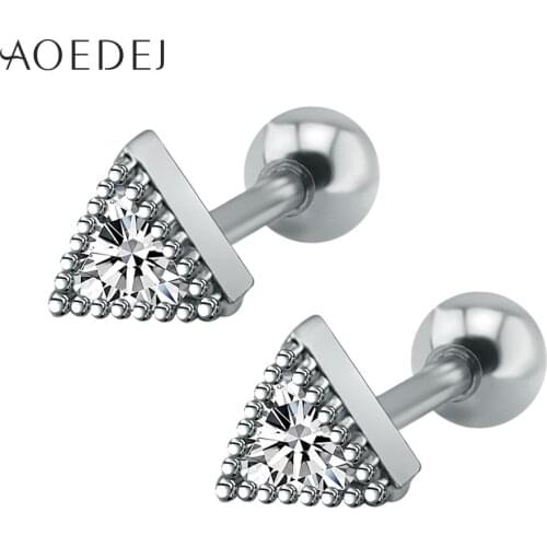 AOEDEJ Triangle Cubic Zirconia Stud Earrings Women Stainless Steel Earrings For Girls Small Ear Studs Boucle D'oreilles