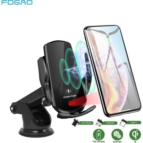 Automatic 15W Fast Car Wireless Charger Mount for Samsung S20 S10 iPhone 12 11 XS XR 8 Magnetic USB Infrared Sensor Phone Holder
