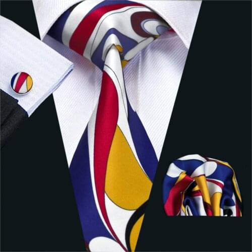 FA-1230 Barry.Wang Fashion Print Ties For Men High Quality Brand Design Necktie Handkerchief Cufflinks Set For Wedding Party