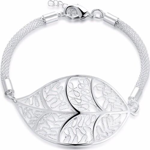 Hot Standard 925 sterling silver lobster clasp chain bracelet fashion trend beautiful womens jewelry retro leaves modeling