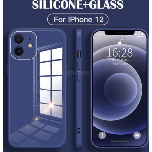 Case For iPhone 12 Mini 11 Pro Max Original Liquid Silicone Tempered Glass Funda Coque Cover For iPhone XS MAX XR 7 8 Plus Cover