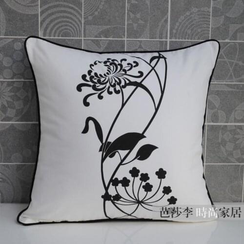 Chrysanthemum pillow cover, white black floral cushion cover home decorative sofa cushions