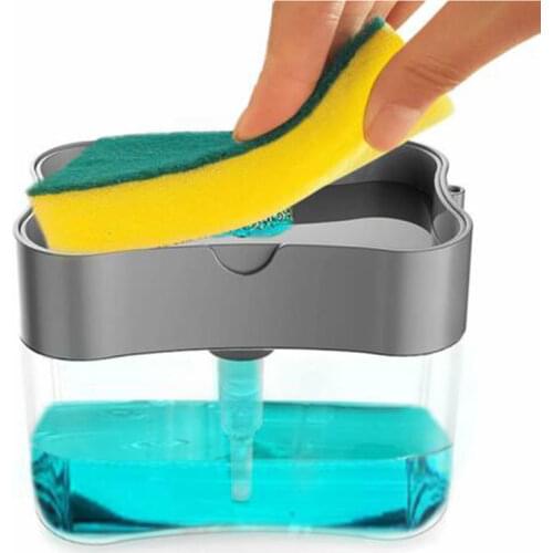 Soap Dispenser with Sponge Holder Cleaning Liquid Pump Dispenser Container Manual Press Home Bathroom Kitchen Clean Accessories