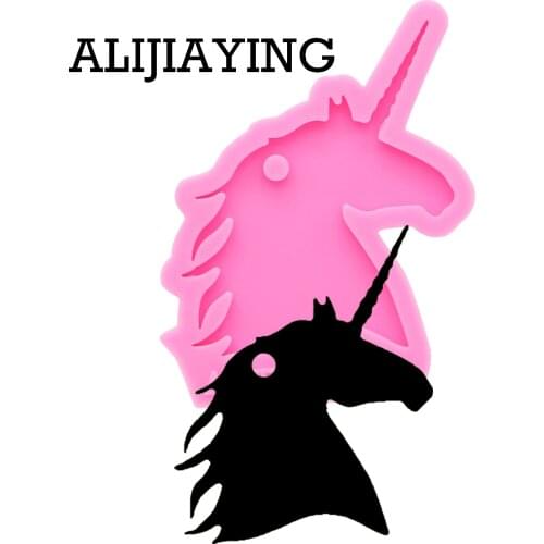 DY0137 Shiny anime Unicorn head creative keychain silicone mold DIY craft keyring pendant for girl jewelry funny keychains