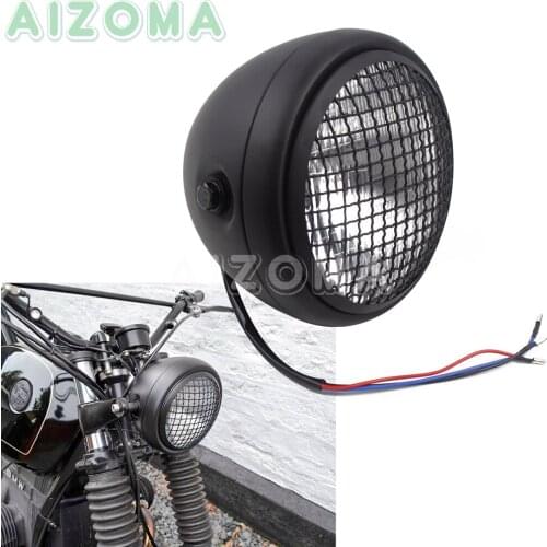 Motorcycle Retro Solid Headlight 60/55W P43T Bulb Headlamp Mesh Grill Cover Head Lights for Harley Cafe Racer Scrambler Triumph