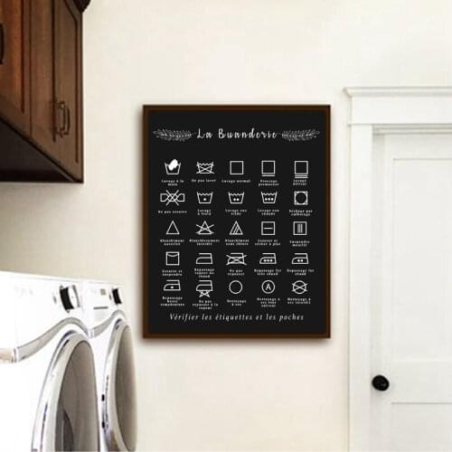 French Laundry Symbol Sign Prints Black and White Poster Affiche Buanderie Wall Art Picture Canvas Painting Laundry Room Decor
