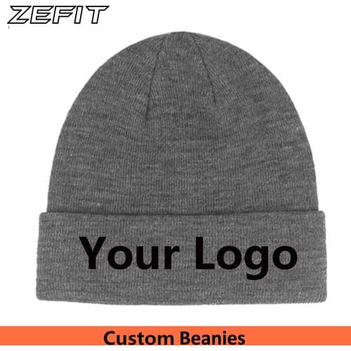 Customized Winter Head Wear Grey Color Custom Cap Cool Cold Label Hang Tag Logo Text Male Female Lady Knitted Beanies Hat