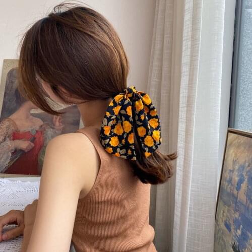 Tied hair holster floral hair rope headdress autumn and winter girl Korean streamer hair ring head rope simple hair tie