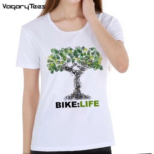 Summer Tops Ladies T-Shirt New Fashion Cute Pretty Bicycle Life Tree Green Art T-shirt fashion Women T-Shirt maiden casual Tees
