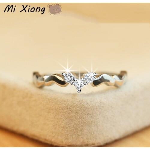 Mi Xiong 925 Sterling Silver Rings for Women Wave Heart-shaped Micro-set Diamond Shines Luxury Lady Charm Anniversary Engagement
