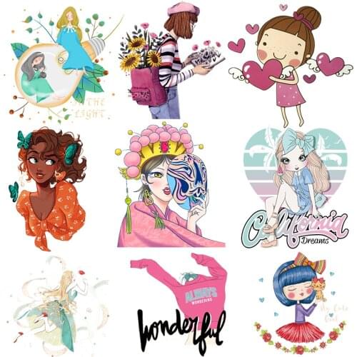 Nicediy Cute Girl Letter Heat Transfer Stickers Beautiful Stickers Iron On Transfers Patches For Clothing Applique t-Shirt Diy