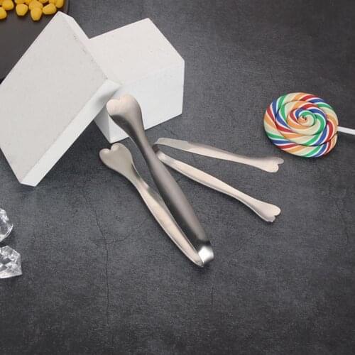 Non-slip Ice Cube Sugar Tongs Bar BBQ Clip Bread Food Ice Clamp Stainless Steel Heart-shaped Fruit Food Clip for Party