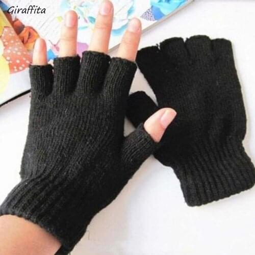 New Fashion Black Short Half Finger Fingerless Wool Knit Wrist Glove Winter Warm Workout For Women And Men