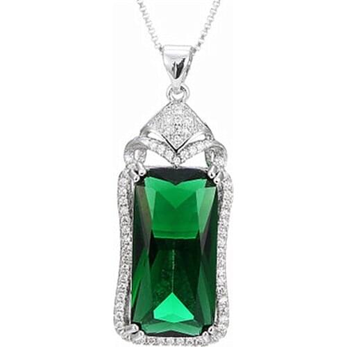 Luxury green crystal emerald gemstones diamond pendant necklaces for women 14k white gold silver color jewelry bijoux party gift