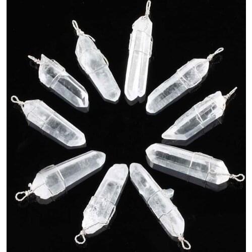SUNYIK 1 Pc Natural Rock Quartz Crystal Point Wire Wrap Stone Healing Dowsing Chakra Pendant Necklace (Free Chain)