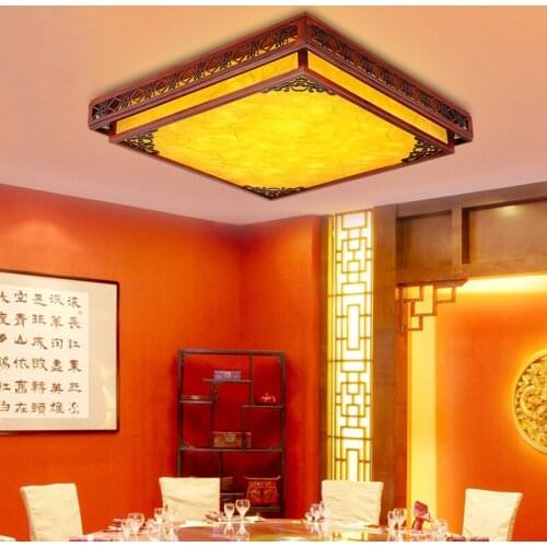 Chinese style ceiling light square bedroom lighting antique study lamp solid wood led modern living room lamps ZH ZS55