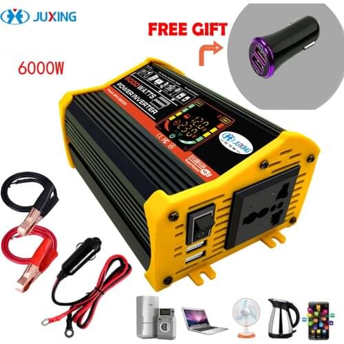 JUXING 6000W Converter Car Power Adapter Inverter Tansformer DC 12V to AC110V/220V Power Charger Use for Vehicle, Home,Outdoor