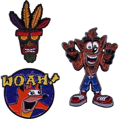 Crash Bandicoot Woah! Enamel Pin Aku Aku Badge Adventure Video Game Fans Cool Decor