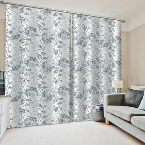 Luxury Blackout 3D Window Curtains For Living Room Bedroom photo wall murals wallpaper blue leaf curtains