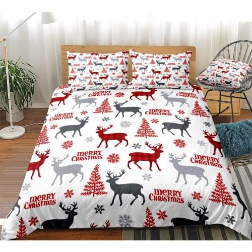 Christmas Bedding Set Festival Duvet Cover Set Red Christmas Tree and Deer Bed Set Christmas Bedspread for Kids Teens