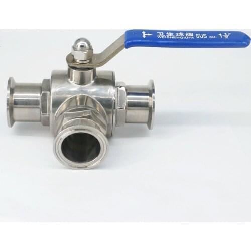 T-port 1-1/2" 38mm 304 Stainless Steel Sanitary 3 Way Ball Valve 1.5" Tri Clamp 50.5mm Ferrule O/D For Homebrew Diary Product
