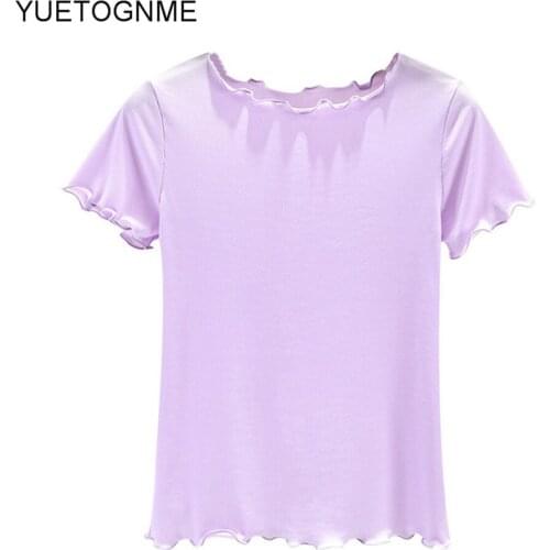 Vintage Wood ears O neck Short sleeve T-shirt 2021 New Woman Slim Fit t shirt tight tee Summer Retro Tops 6 colors TSP202
