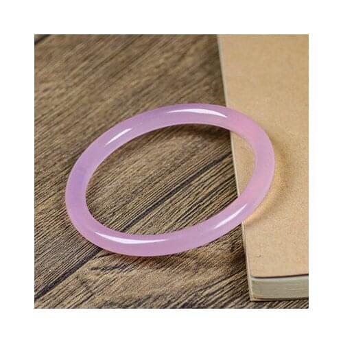 Zheru Jewelry Natural Agate Chalcedony Light Purple Round Bar 54-64m Bracelet Elegant Princess Jewelry Best Gift for Mother and