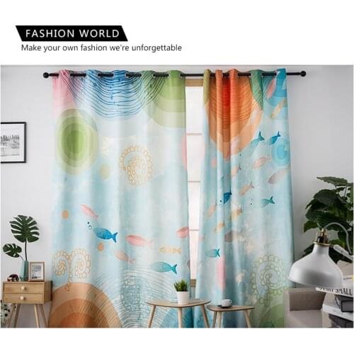 Custom curtains modern minimalistic cute cartoon style ocean fish childrens room boys and girls
