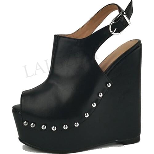 LAIGZEM PICK ONE Women Sandals Platform Wedges Heels LOVE Sandals Ladies Handmade Zapatos de Mujer Shoes Woman Big Size 34-52