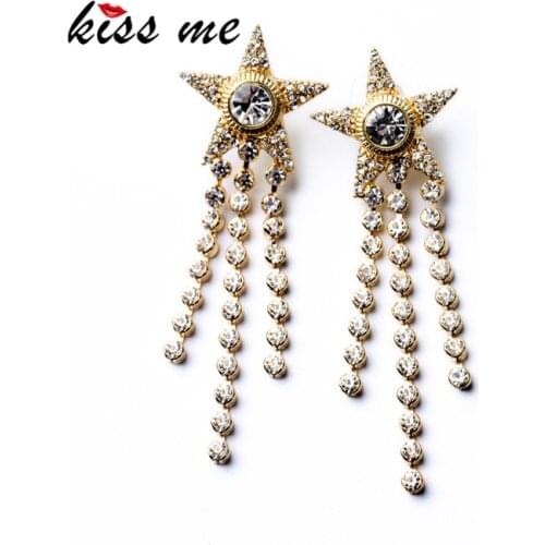 KISS ME Newest Statement Fashion Elegant Glass Stone Tassel Star stud Earrings