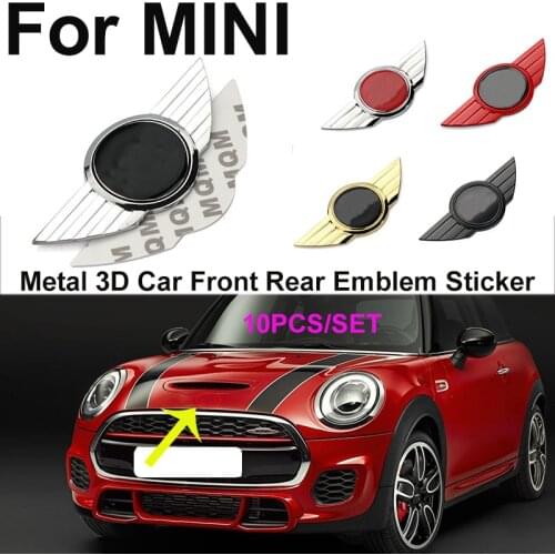 10pcs 12cm 5cm for MINI Cooper CABRIO WORKS Car Styling Metal Stickers 3D Front Head Hood Badge Rear Boot Decal Label Covers
