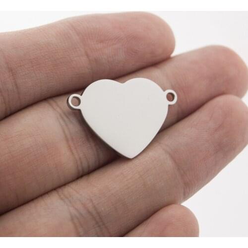 Stainless Steel Two holes Mini Heart Tag Charm Pendants Engravable Blanks Connector Accessory for DIY Jewelry Making 10pcs