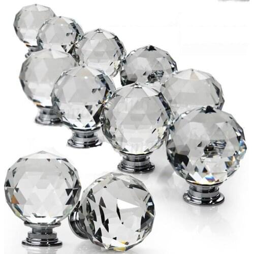 10 PCS Clear Crystal Glass Door Knobs Cupboard Drawer Cabinet Kitchen Furniture Handles