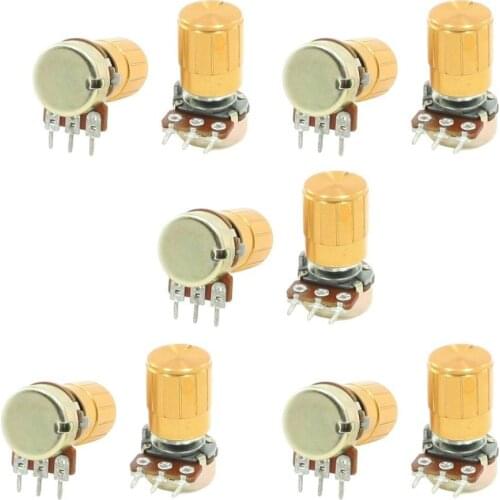 10 Pcs WH148-10K ohm 3 Pins 6mm Split Shaft Rotary Linear Taper Potentiometers w Knob